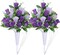 Set of 2 Artificial Cemetery Flowers with Vases & Ground Spikes - 18" Purple Silk Rose Memorial Bouquets - UV Resistant Weatherproof Grave Decorations for Outdoor Headstone Tributes